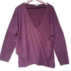 Simple Suzanne Betro Pullover Surplice Sweater Wrap Women Burgundy 2X Plus